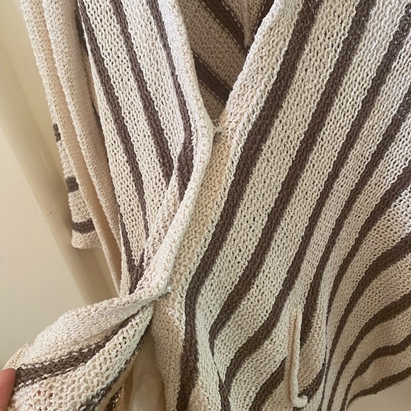 FREE PEOPLE WATERFALL KNIT LONG SLEEVE CARDIGAN CREAM AND BROWN STRIPES - Picture 4 of 7